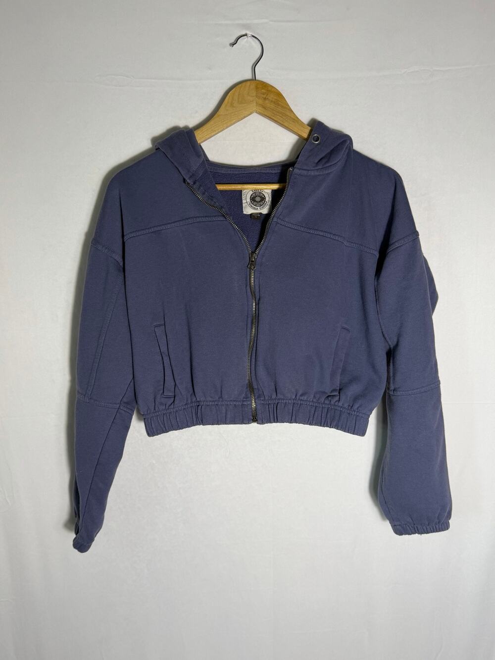 Ashley Vintage Charm Cropped Zip Up Hoodie Jacket Navy Blue Size L